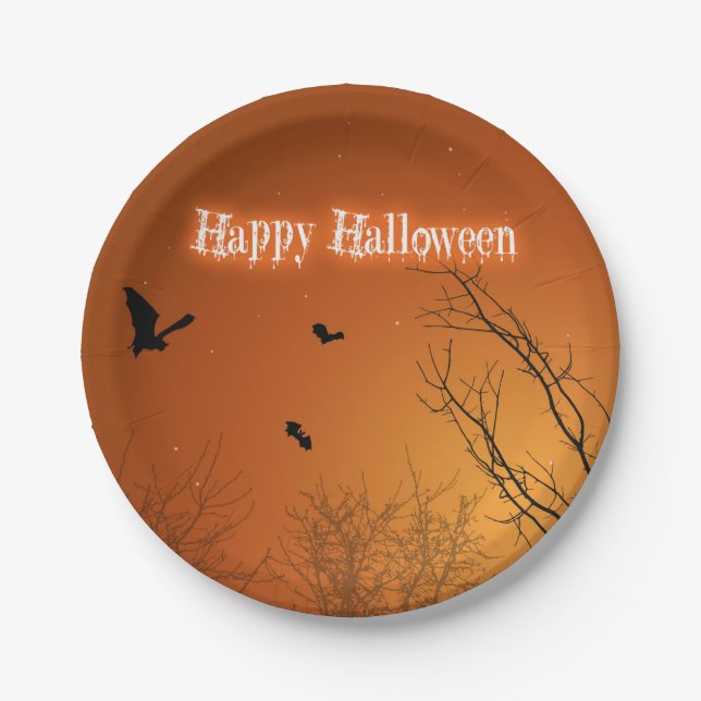 Halloween Bats und Bäume Pappteller (Vorderseite)