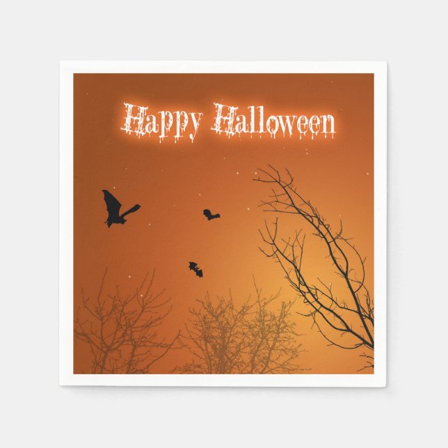 Halloween Bats und Bäume Serviette (Vorderseite)