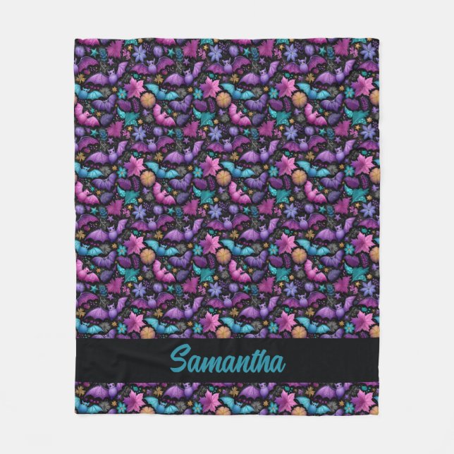 Halloween Bats und Florals Fleecedecke (Vorderseite)