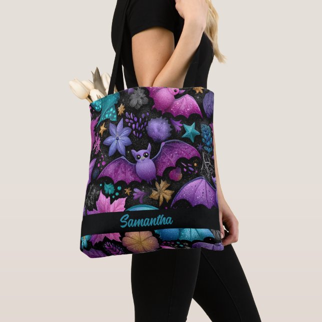 Halloween Bats und Florals Tasche (Von Nahem)