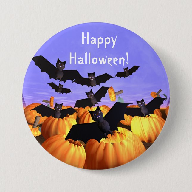 Halloween Bats und Kürbis Button (Vorderseite)