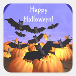 Halloween Bats und Kürbis Quadratischer Aufkleber