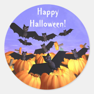 Halloween Bats und Kürbis Runder Aufkleber