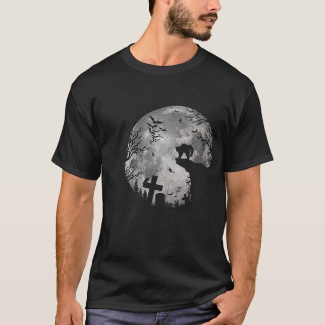 Halloween Bats und Schwarze Katzen Witchs Red Moon T-Shirt (Vorderseite)