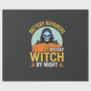 Halloween-Batterie-Reparierer Hexe bei Nacht Desig Geschenkpapier