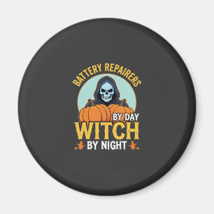Halloween-Batterie-Reparierer Hexe bei Nacht Desig Magnet