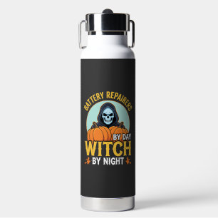 Halloween-Batterie-Reparierer Hexe bei Nacht Desig Trinkflasche
