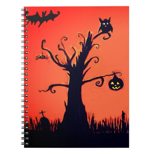 Halloween-Baum-Notizbuch Notizblock (Vorderseite)