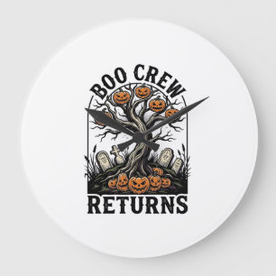Halloween-Baum-Shirt Vintage Gruseliger Kürbis Gra Große Wanduhr