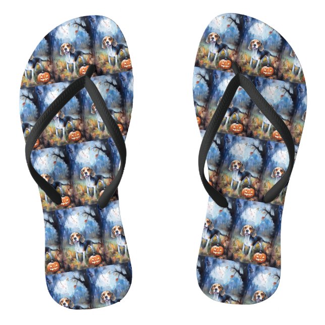Halloween-Beagle mit Pumpkins Beängstigend Flip Flops (Fußbett)
