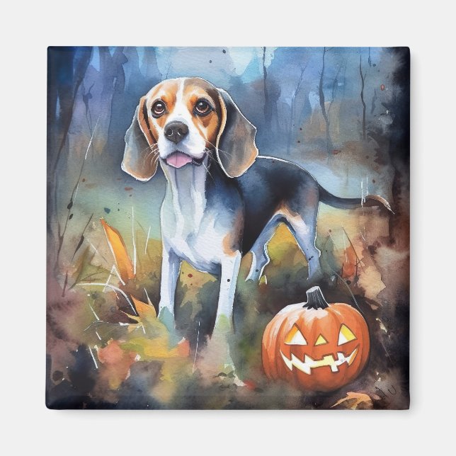 Halloween-Beagle mit Pumpkins Beängstigend Magnet (Vorne)