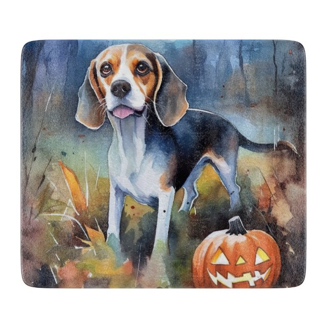 Halloween-Beagle mit Pumpkins Beängstigend Schneidebrett (Vorderseite)