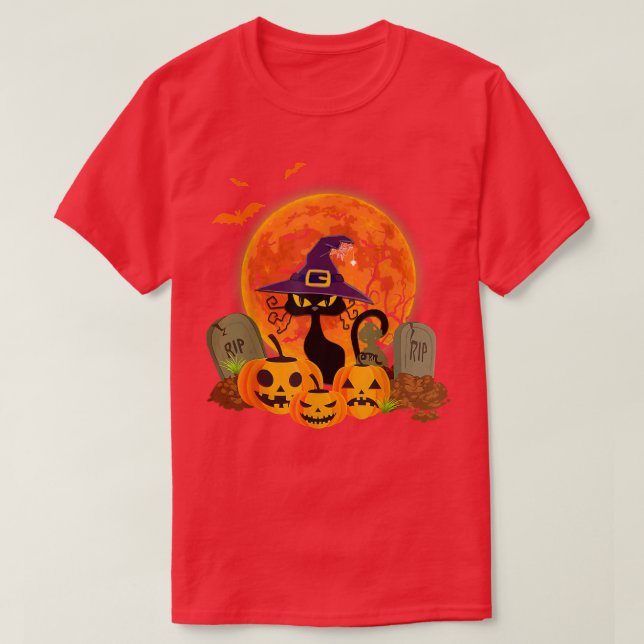 Halloween Beängstigend Black Cat Funny Halloween-K T-Shirt (Design vorne)