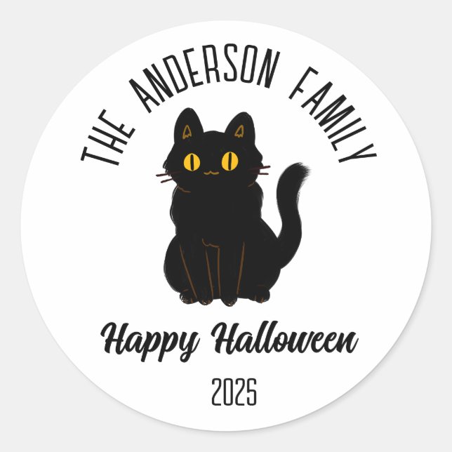 Halloween Beängstigend Black Cat Personalisierter  Runder Aufkleber (Vorderseite)