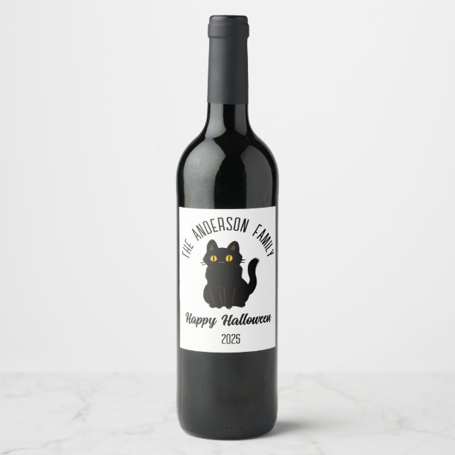 Halloween Beängstigend Black Cat Personalisierter  Weinetikett (Vorderseite)