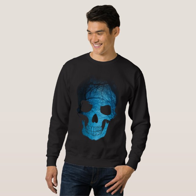 Halloween Beängstigend Blue Night Skull Sweatshirt (Vorne ganz)