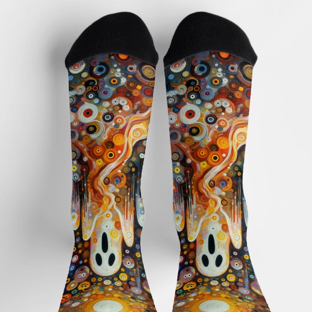 Halloween Beängstigend Ghost Orange Black Novelty Socken (Oben)