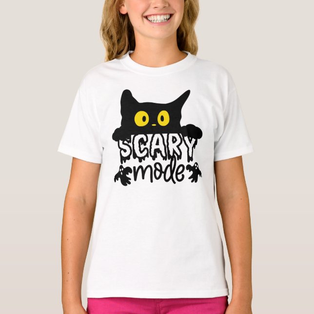 Halloween-Beängstigend-Mode-Katzenart T-Shirt (Vorderseite)