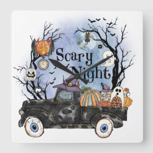 Halloween Beängstigend_Nacht Quadratische Wanduhr
