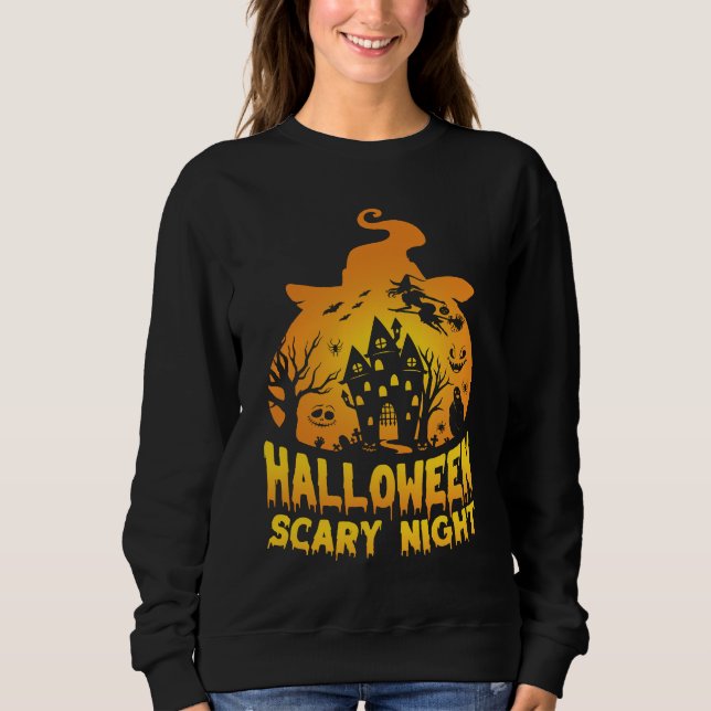 Halloween Beängstigend Night Spuk House Design Sweatshirt (Vorderseite)