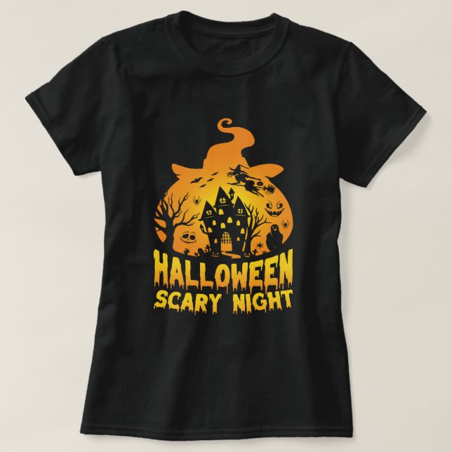 Halloween Beängstigend Night Spuk House Design T-Shirt (Design vorne)