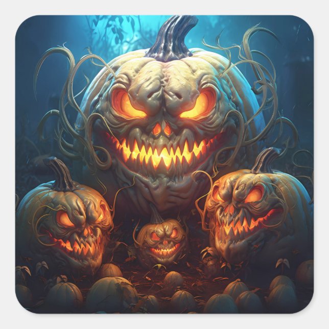Halloween Beängstigend Pumpkins 6 Quadratischer Aufkleber (Vorderseite)