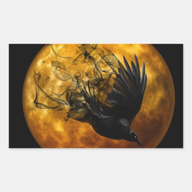 Halloween Beängstigend Szene 13 Raven in Flight Rechteckiger Aufkleber (Vorderseite)