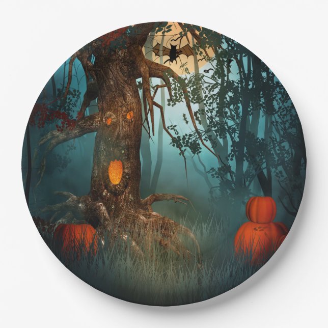 Halloween Beängstigend Szene (3) Beide Größen Pappteller (Vorderseite)