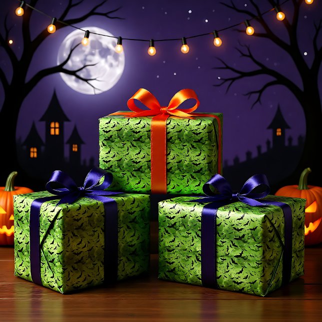 🦇 Halloween - beängstigende 😱 giftgrün Geschenkpapier (🦇 Halloween - scary 😱 toxic green Wrapping Paper)