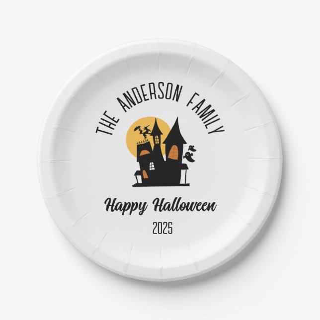 Halloween Beängstigender Spuk Hausname Personalisi Pappteller (Vorderseite)