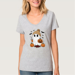 Halloween Beanie Pumpkin Drink & Roses  T-Shirt