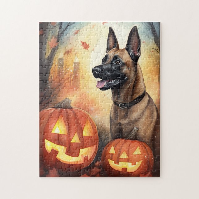 Halloween Belgisch Malinoi mit Pumpkins Beängstige (Vertikal)