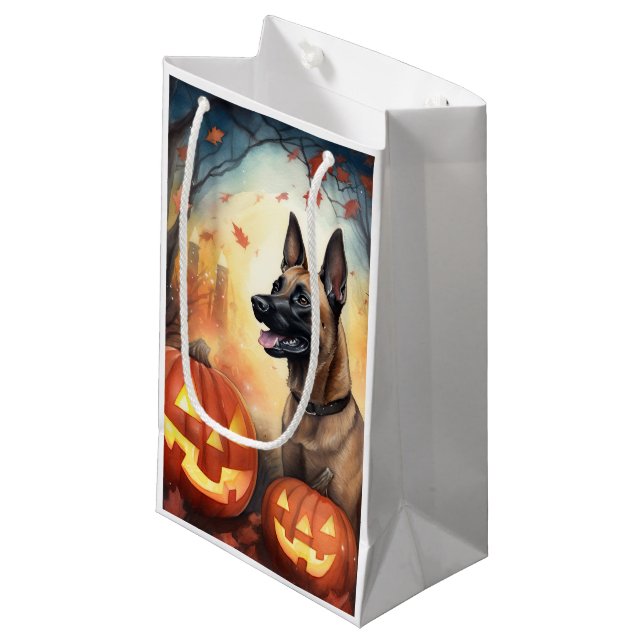 Halloween Belgisch Malinoi mit Pumpkins Beängstige Kleine Geschenktüte (Vorderseite Schrägansicht)