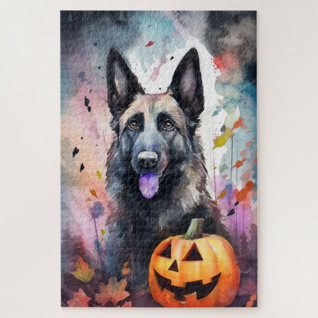 Halloween belgischer Schäferhund mit Pumpkins Beän (Vertikal)