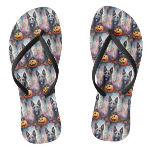 Halloween belgischer Schäferhund mit Pumpkins Beän Flip Flops