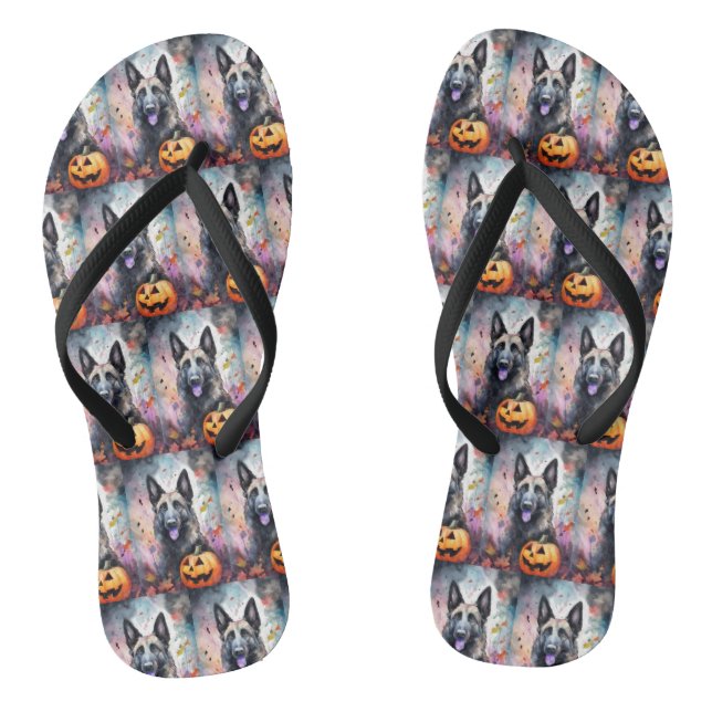 Halloween belgischer Schäferhund mit Pumpkins Beän Flip Flops (Fußbett)