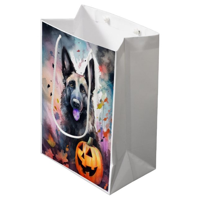 Halloween belgischer Schäferhund mit Pumpkins Beän Mittlere Geschenktüte (Vorderseite Schrägansicht)