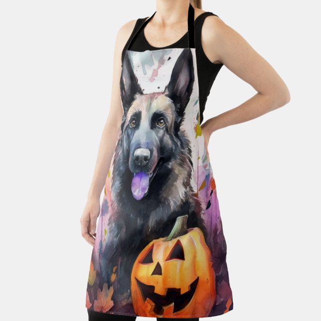 Halloween belgischer Schäferhund mit Pumpkins Beän Schürze (InSitu)