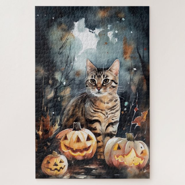 Halloween Bengalische Katze mit Pumpkins Beängstig (Vertikal)