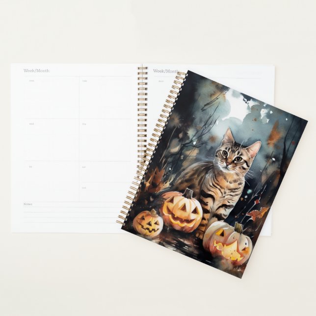 Halloween Bengalische Katze mit Pumpkins Beängstig Planer (Anzeige)