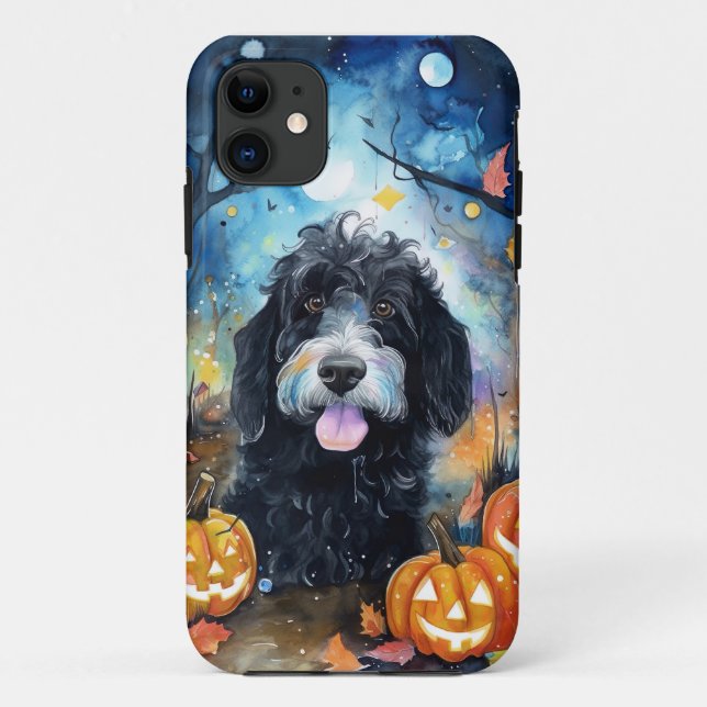 Halloween Bernedoodle mit Pumpkins Beängstigend Case-Mate iPhone Hülle (Rückseite)