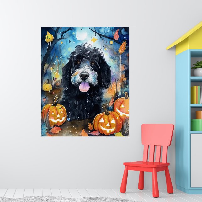 Halloween Bernedoodle mit Pumpkins Beängstigend Poster (Kinderzimmer 1)