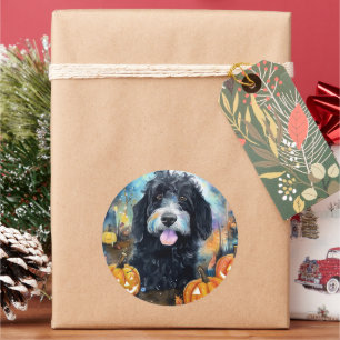 Halloween Bernedoodle mit Pumpkins Beängstigend Runder Aufkleber