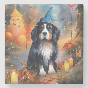 Halloween Berner Sennenhund mit Kürbissen Gruselig Steinuntersetzer