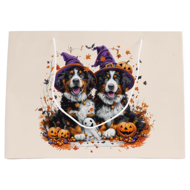 Halloween Bernese Mountain Hogs Hexenghost Große Geschenktüte (Vorderseite)