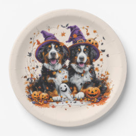 Halloween Bernese Mountain Hogs Hexenghost Pappteller