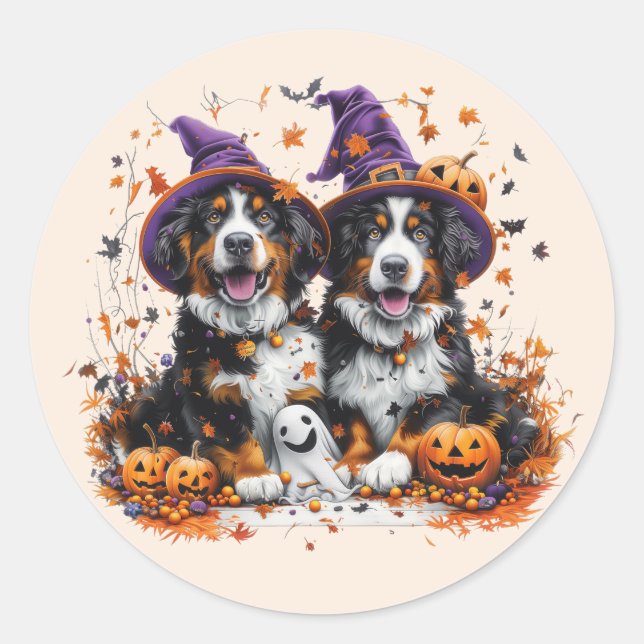 Halloween Bernese Mountain Hogs Hexenghost Runder Aufkleber (Vorderseite)