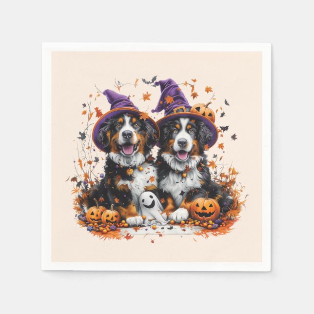 Halloween Bernese Mountain Hogs Hexenghost Serviette (Vorderseite)