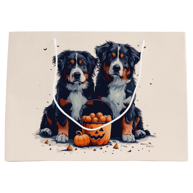 Halloween Bernese Mountain Hogs Pumpkin Große Geschenktüte (Vorderseite)