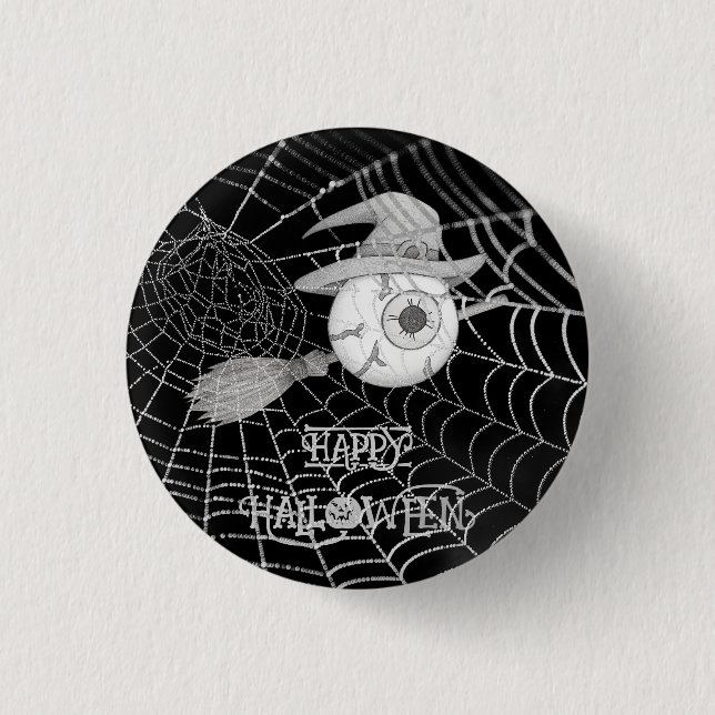 Halloween-Besen, beängstigender Augapfel, Spinnenn Button (Vorderseite)